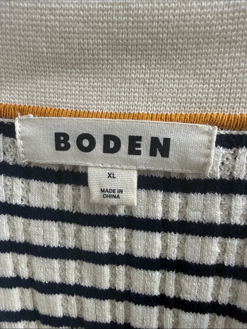 Boden Cream and Navy Striped V-Neck Polo Sweater
